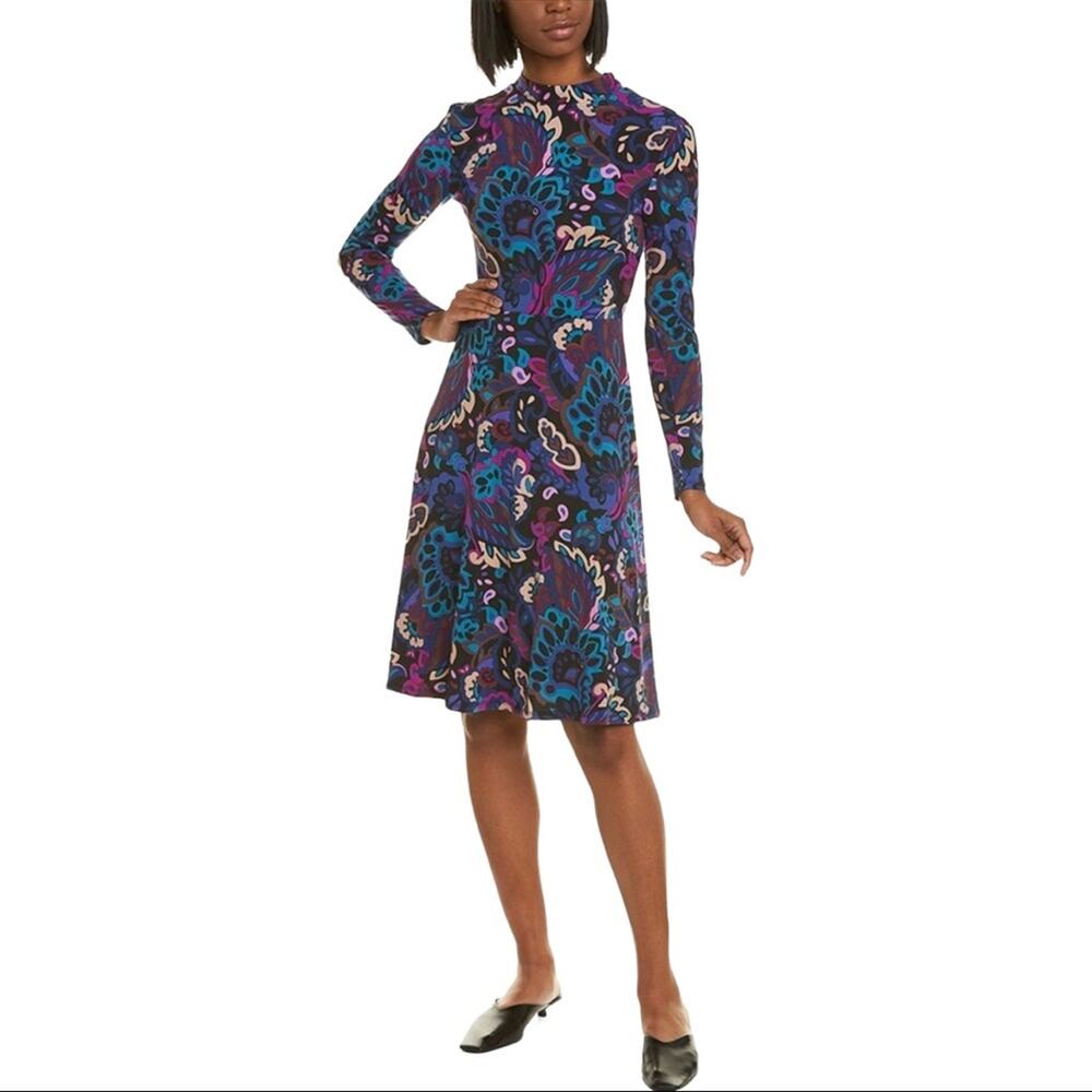 Trina Turk Tia Rosita Point Bonita Paisley Mock Neck Long Sleeve Dress Size 2 - Picture 5 of 13